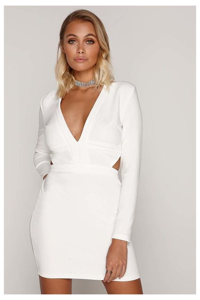 White Dresses - Tammy Hembrow White Ribbed Plunge Cut Out Mini Dress