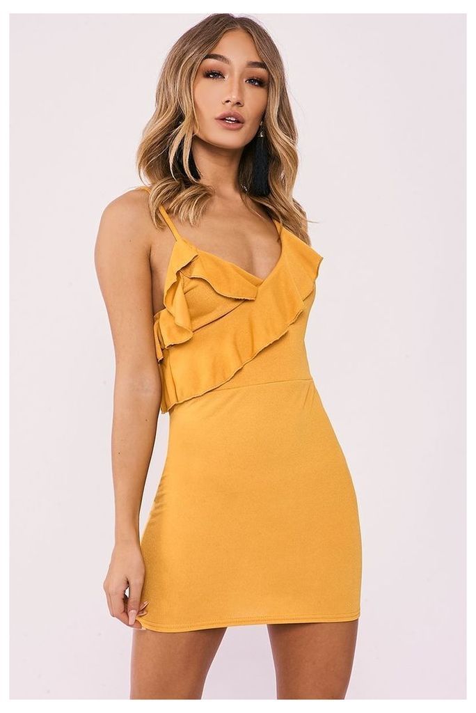Mustard Dresses - Calin Mustard Asymmetric Frill Mini Dress