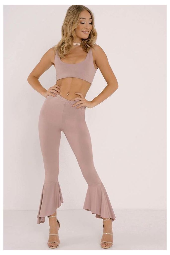 Pink Trousers - Kelcie Pink Slinky Frill Hem Trousers