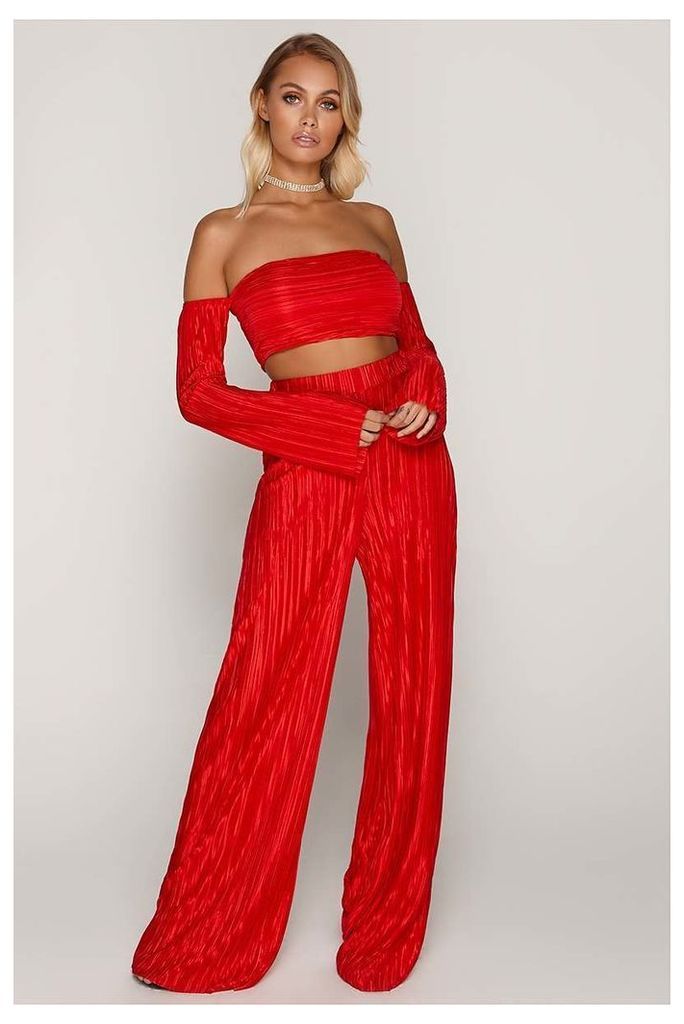 Red Trousers - Tammy Hembrow Red Pleated Palazzo Trousers