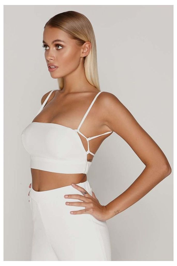 White Tops - Tammy Hembrow White Square Neck Lace Up Back Crop Top