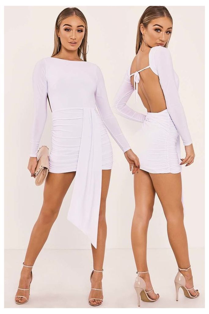White Dresses - Hailey White Slinky Drape Front Backless Mini Dress