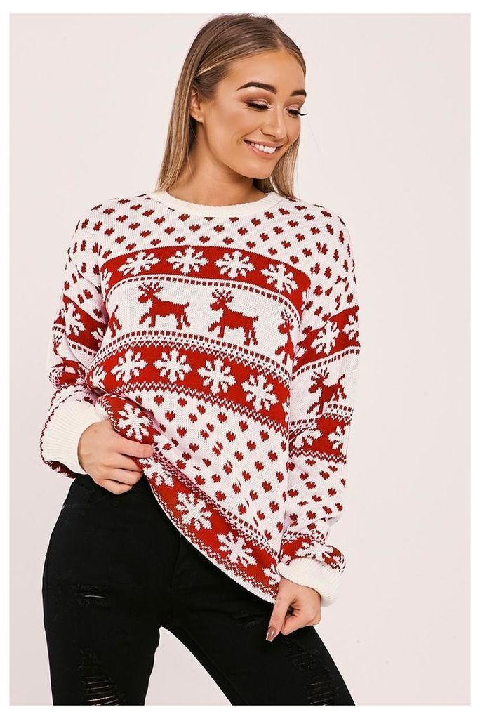 White Jumpers - Christmas Reindeer and Snowflake White Jumper