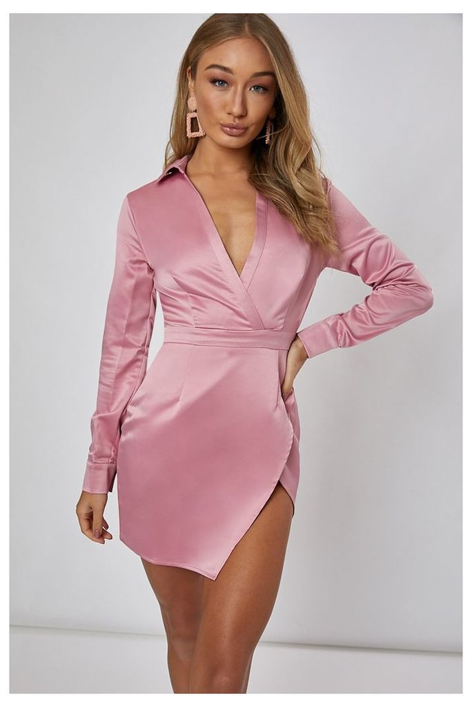 Pink Dresses - Anafaa Pink Split Front Mini Dress