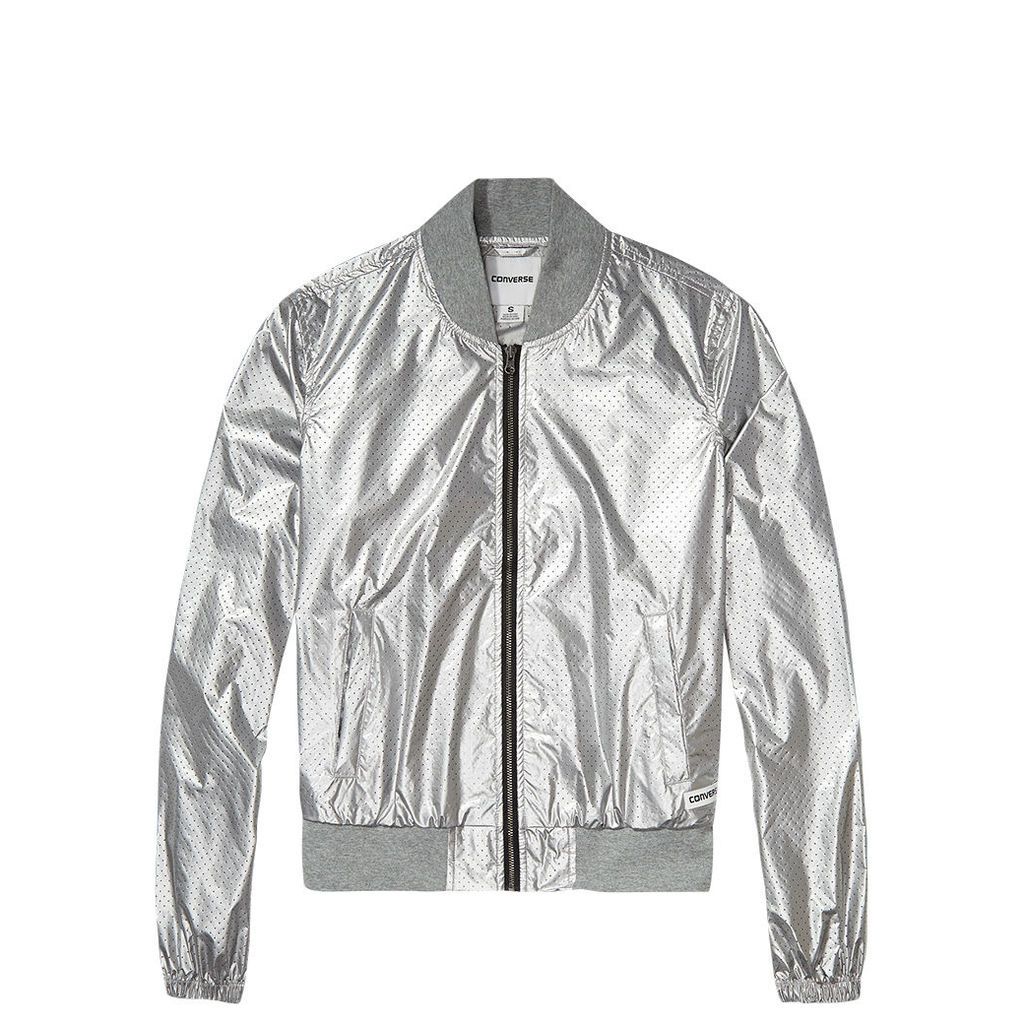 Women's Perforated Metallic Nylon MA-1 Jacket