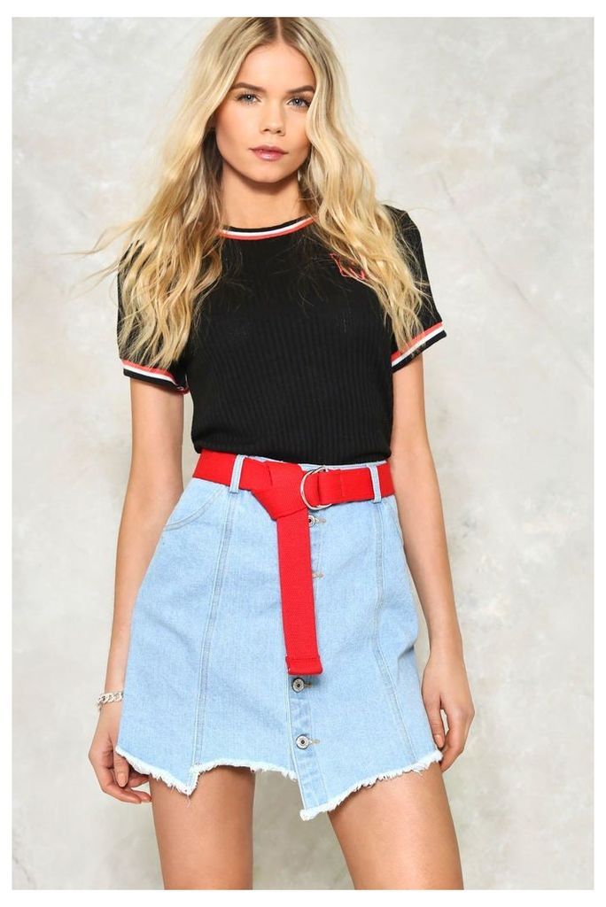 A Line Button Through Raw Edge Denim Mini Skirt
