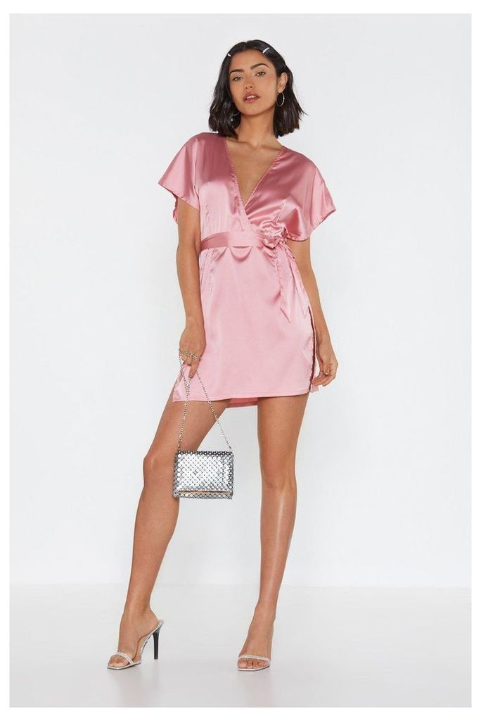 Womens Call In Slick Satin Mini Dress - Pink - 10, Pink