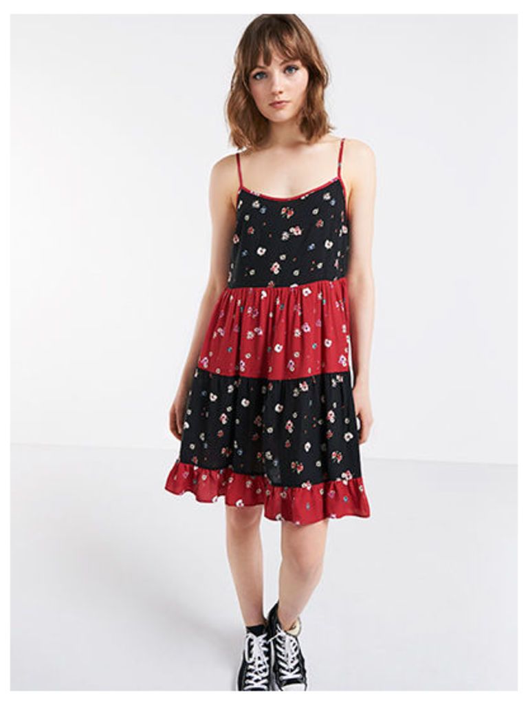 Red Mixed Ditsy Print Tie Back Dress