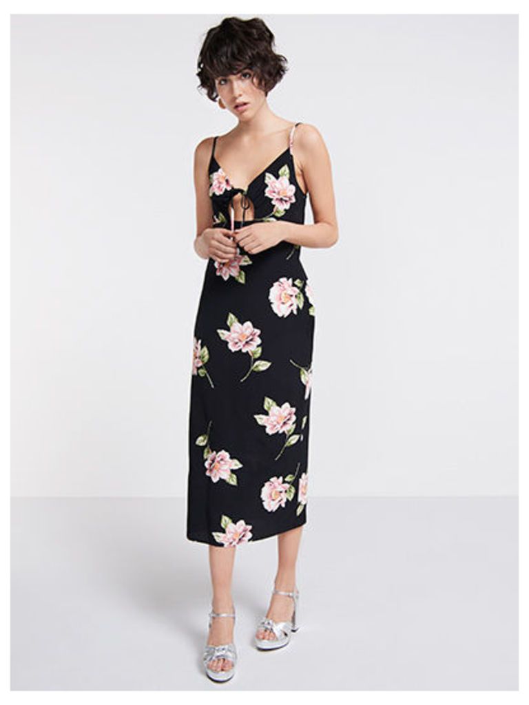 Black & Pink Lou Lou Floral Midi Slip Dress