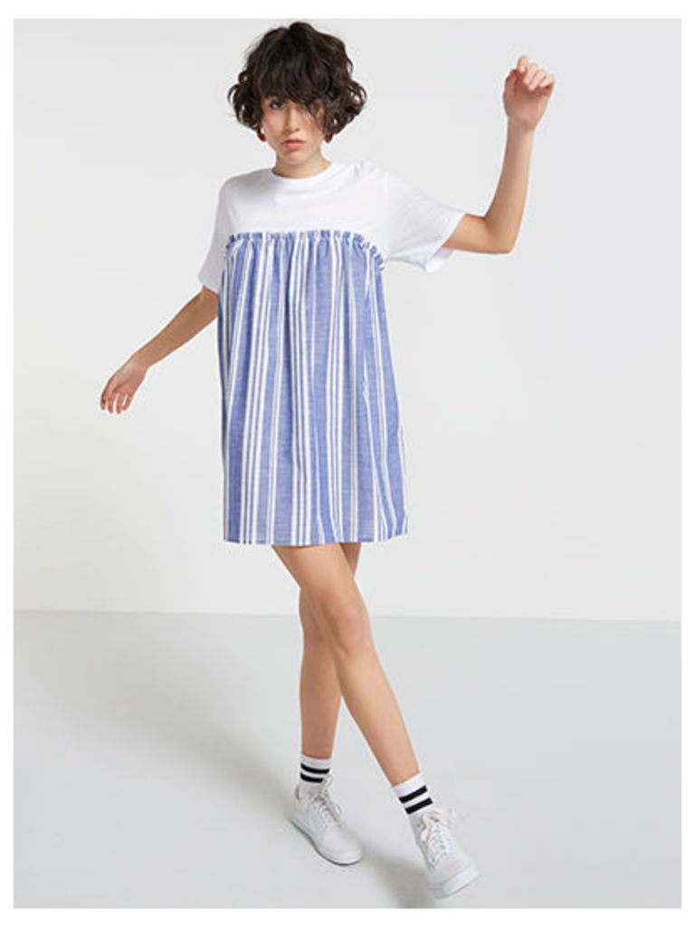 Blue & White Stripe Jersey Mix Smock Dress