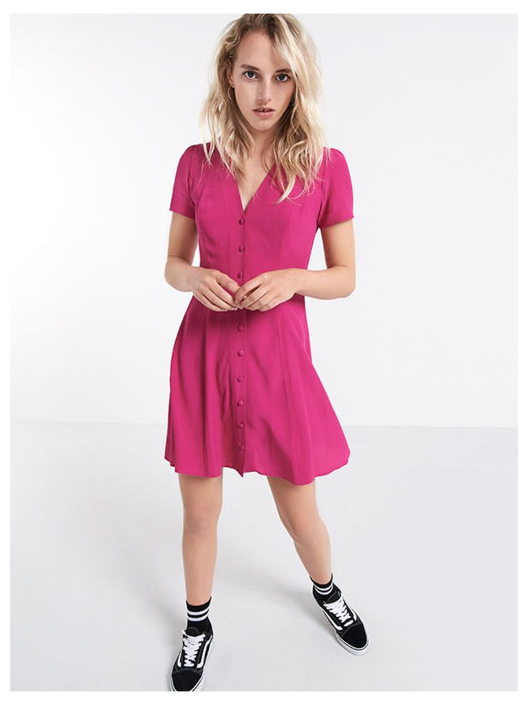 Pink Button Through Waist Tea Dress