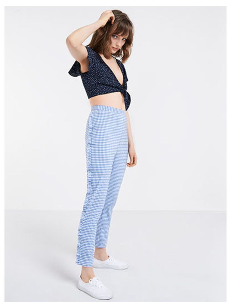Blue Gingham Cigarette Frill Trousers