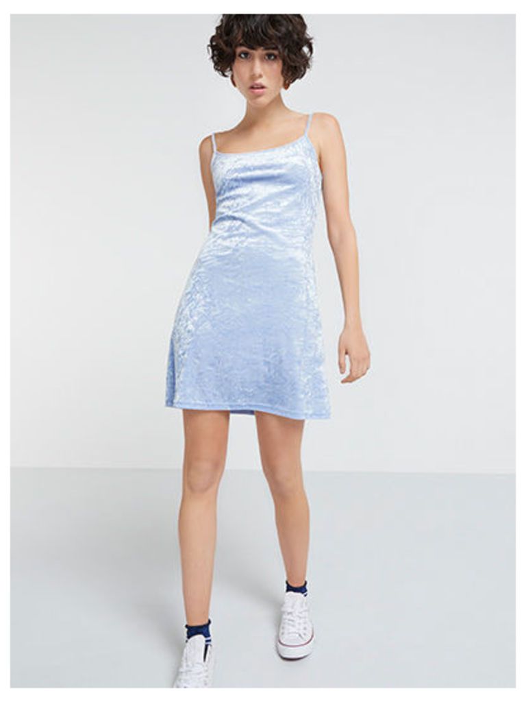 Blue Crushed Velvet Cami Mini Dress