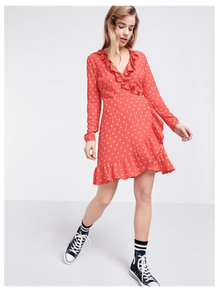 Red Eirana Ditsy Ruffle Wrap Dress