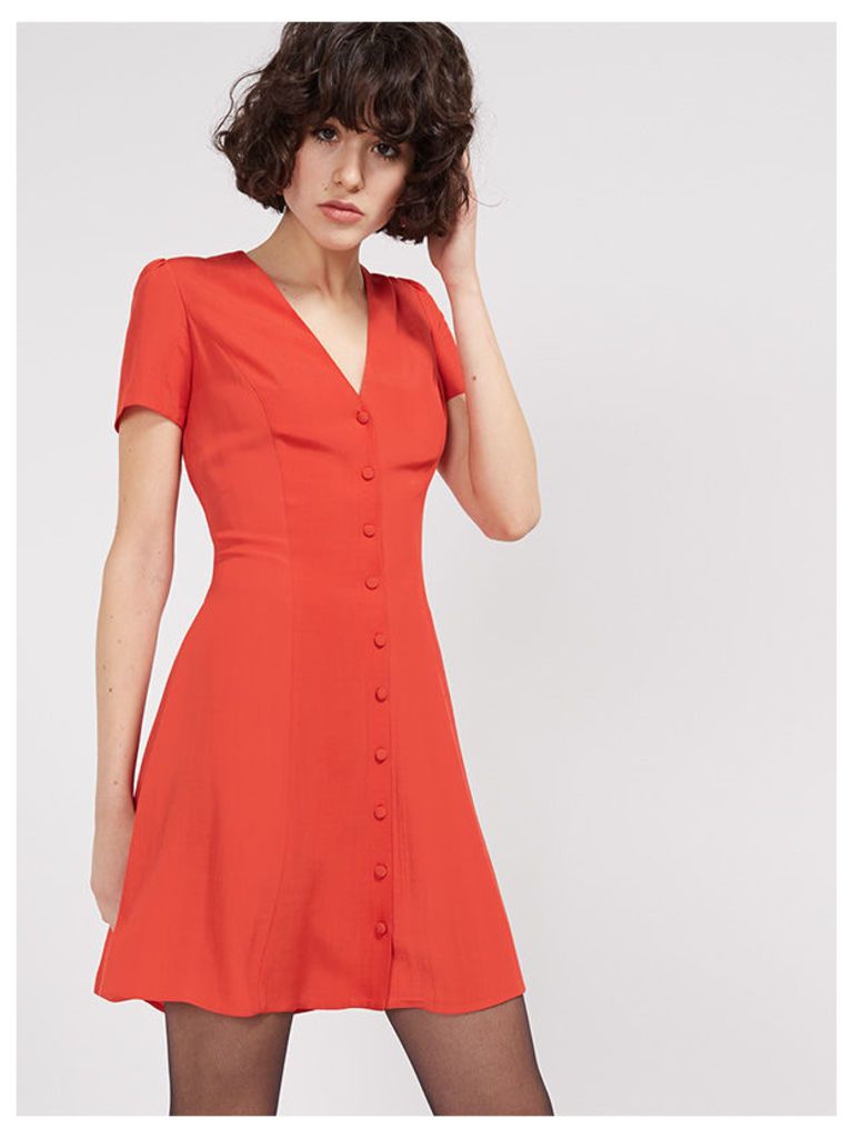 Orange Button Through Waisted Dress