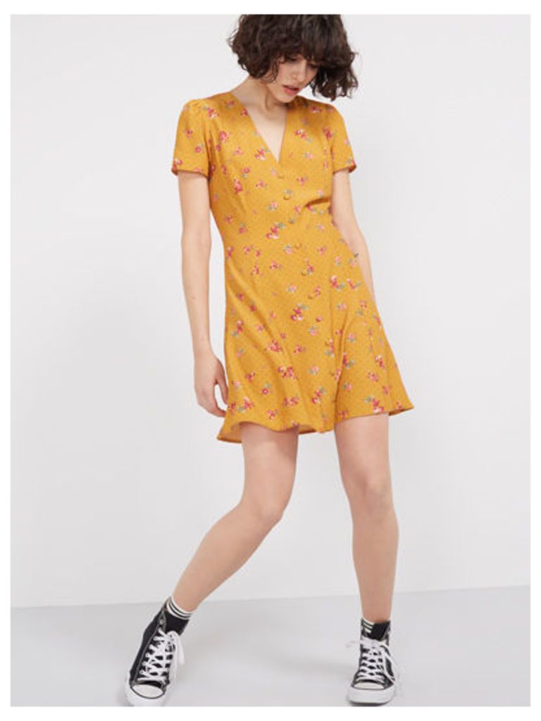 Yellow Anabelle Ditsy Button Through Dress