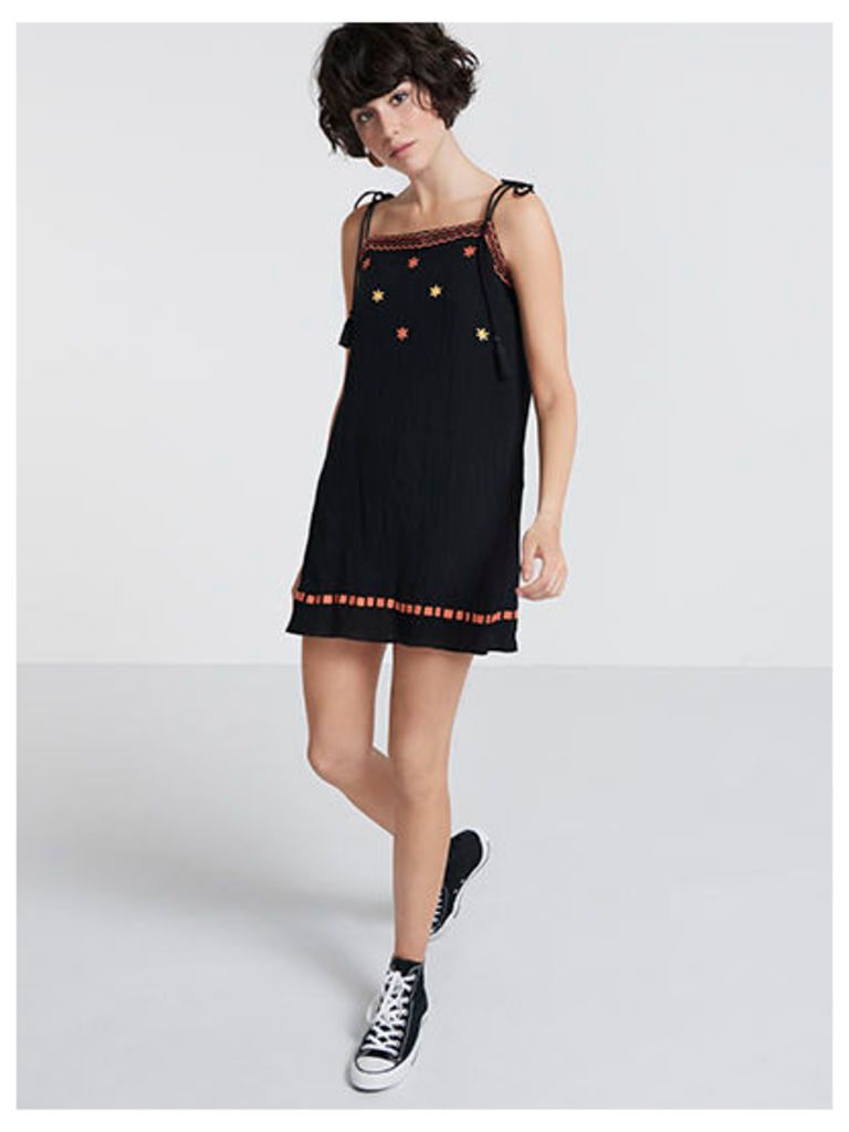 Black Star Embroidered Slip Mini Dress