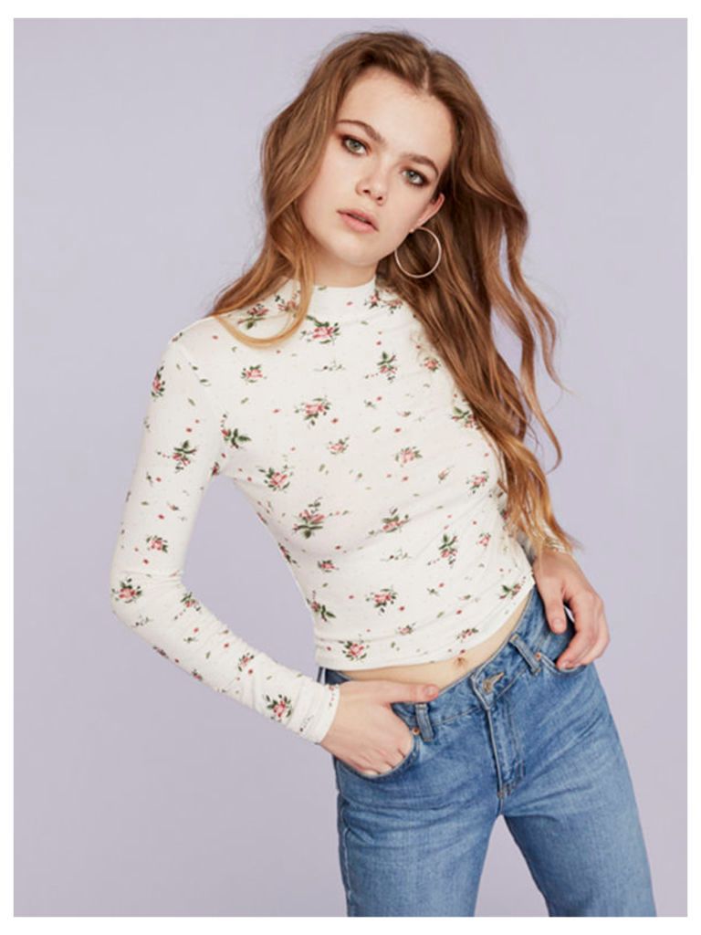 Cream Rose Ditsy Floral Funnel Neck Top