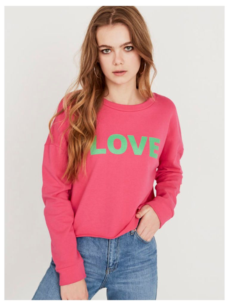 Pink Love Slogan Cropped Sweater