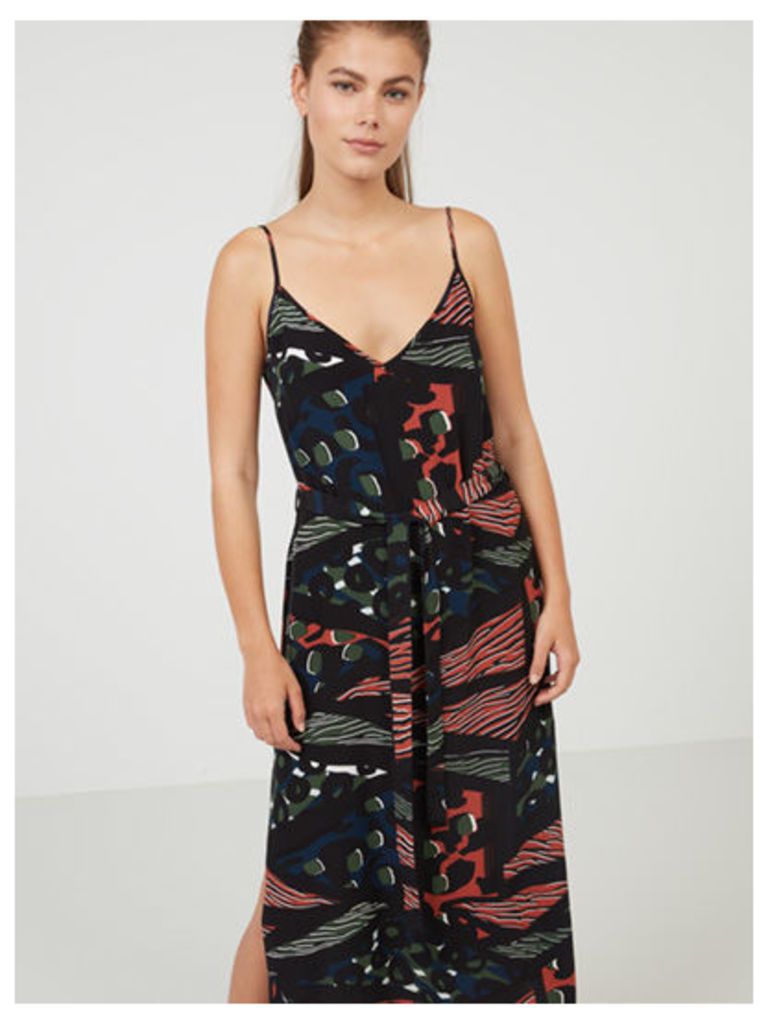 Black Pattern Geo Print Midi Slip Dress