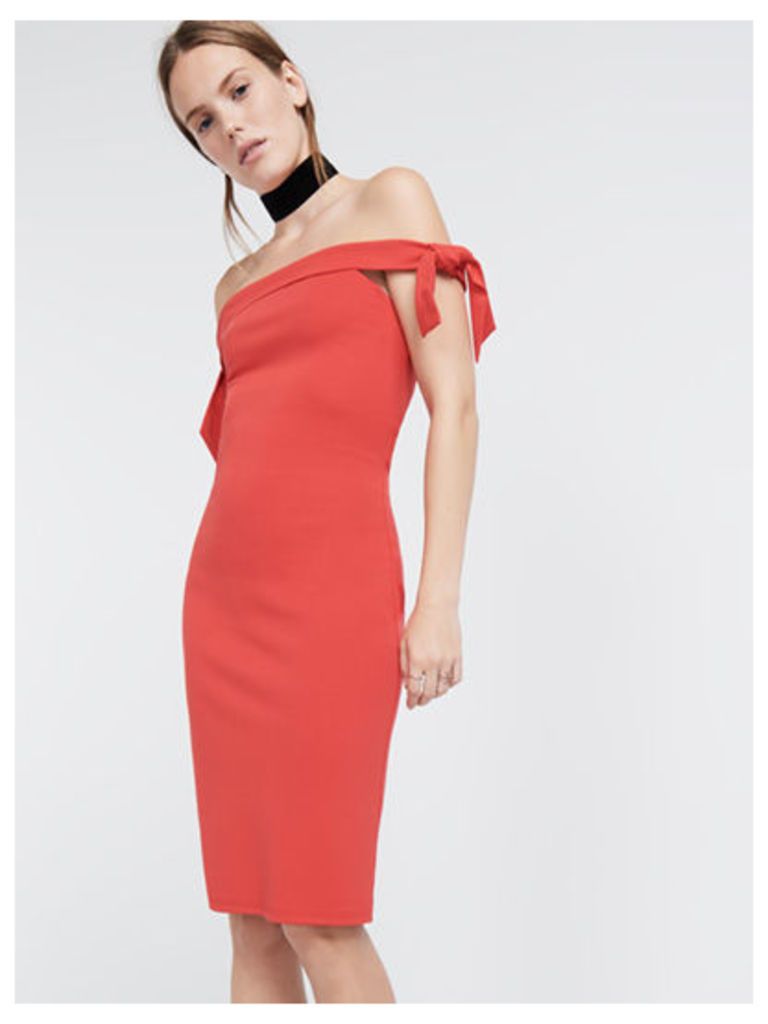 Red Tie Shoulder Bardot Bodycon Dress