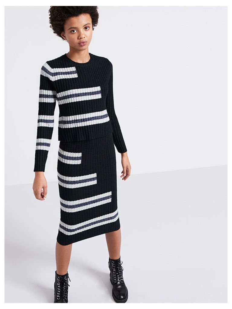 Black Striped Rib Knit Skirt
