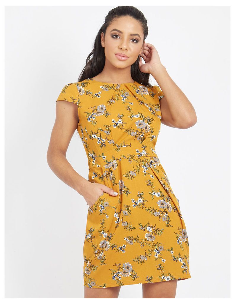 LORAL - Floral Tie Back Dress Mustard