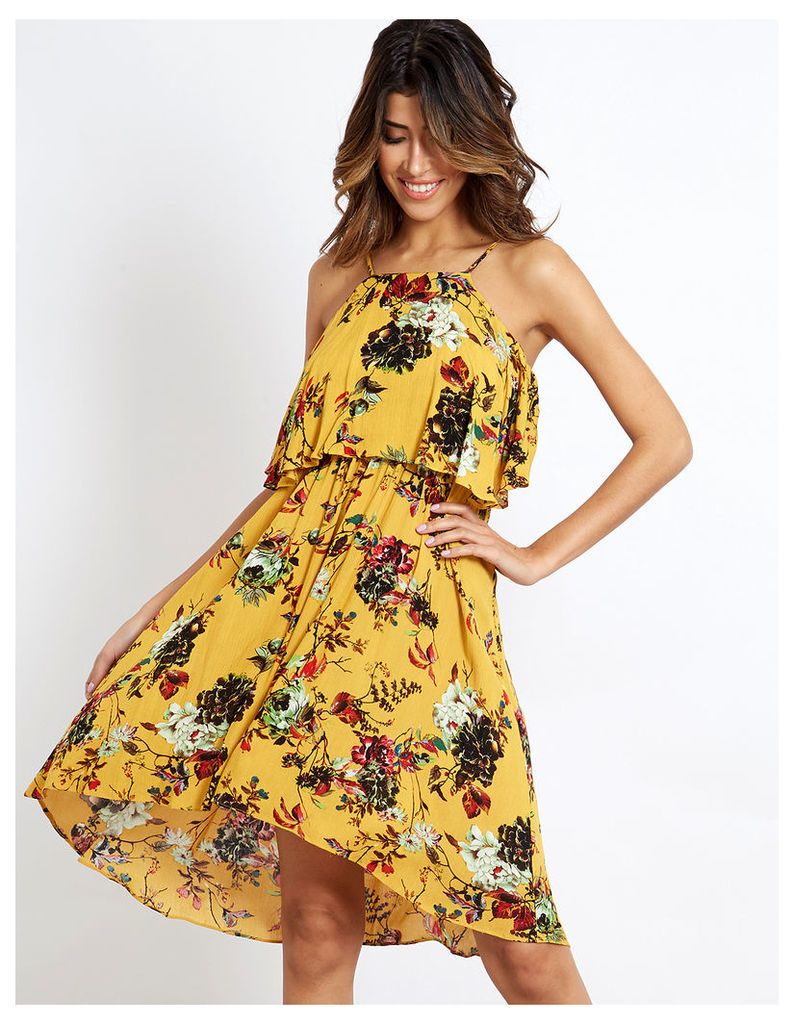 FLEUR - Floral Printed Mustard Dress