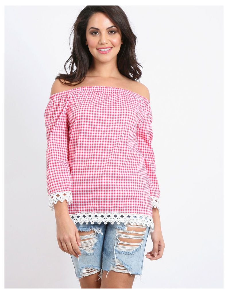 ISLA - Red Gingham Lace Top