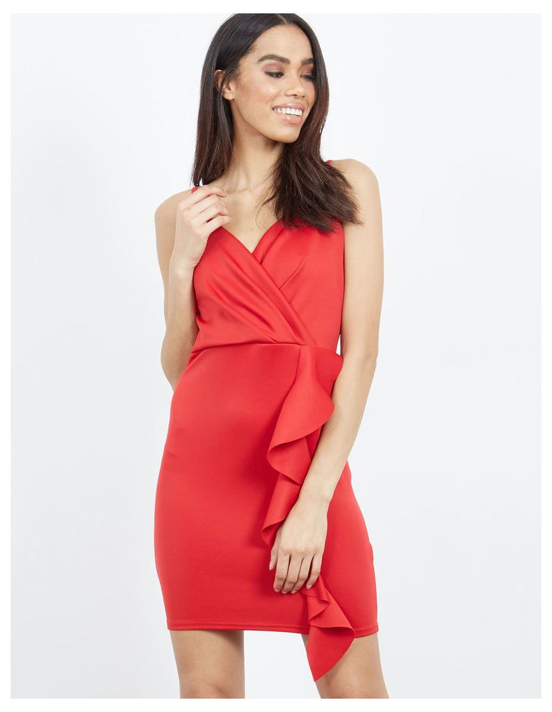 NOA - Wrap Front Bodycon Dress Red