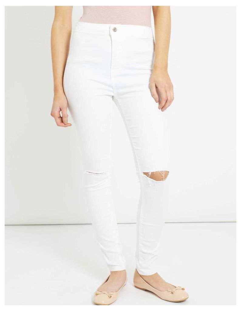 LOTTE - Ripped Knee Skinny Jeans White