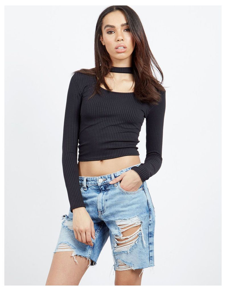 STORM - Ribbed Cropped Choker Top Black