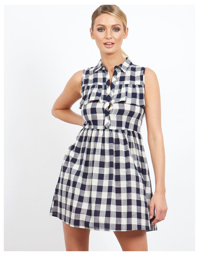 REANNA - Gingham Frill Shirt Dress