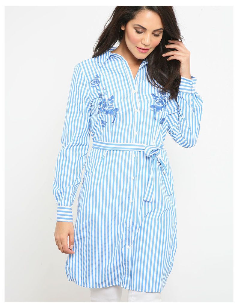 POOJA- Embroidery Stripe Dress Blue