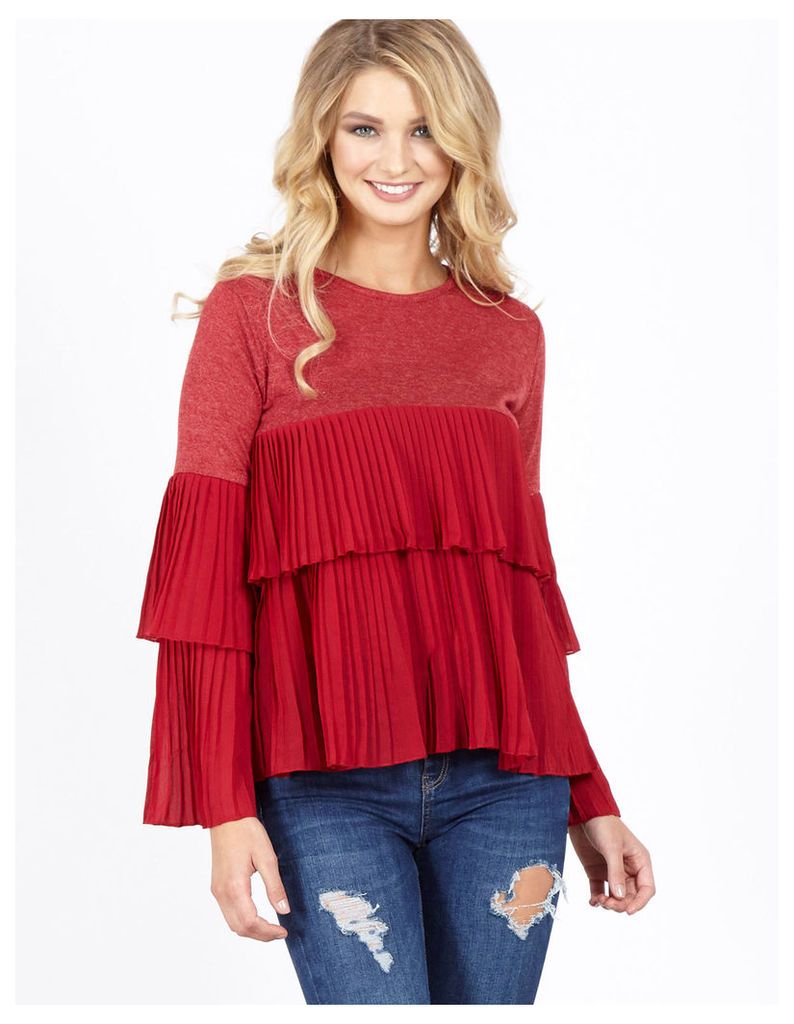 PANIA - Pleated Tiered Red Top