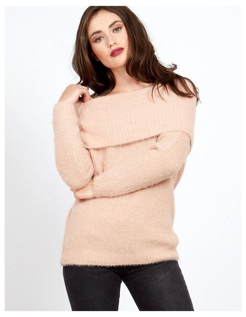 CANDY - Knitted Bardot Pink Jumper