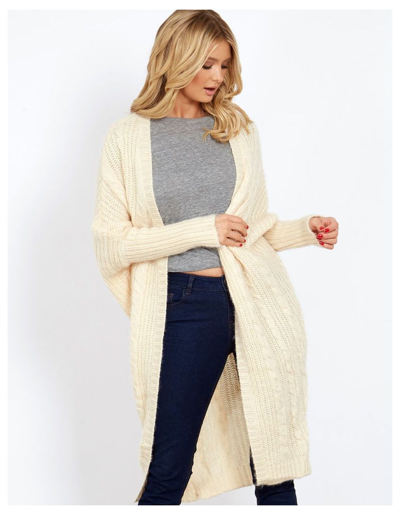 PEMA - Fluffy Cable Knitted Cream Oversized Cardigan