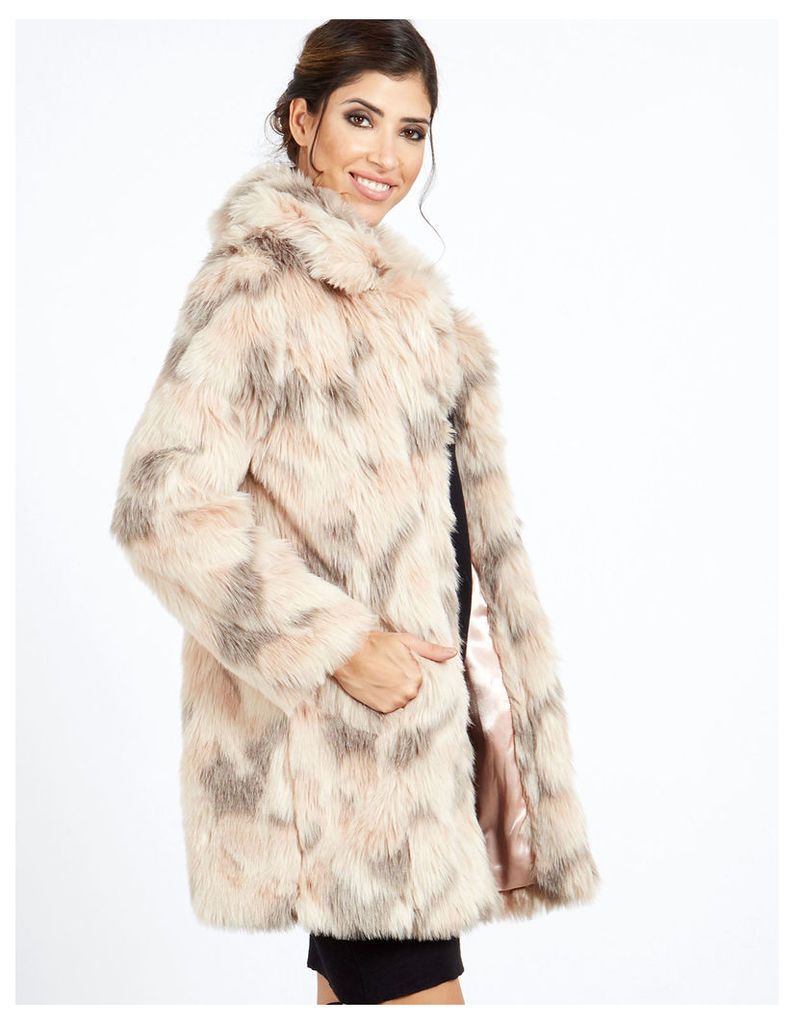 SANDRA - Blush Abstract Faux Fur Coat