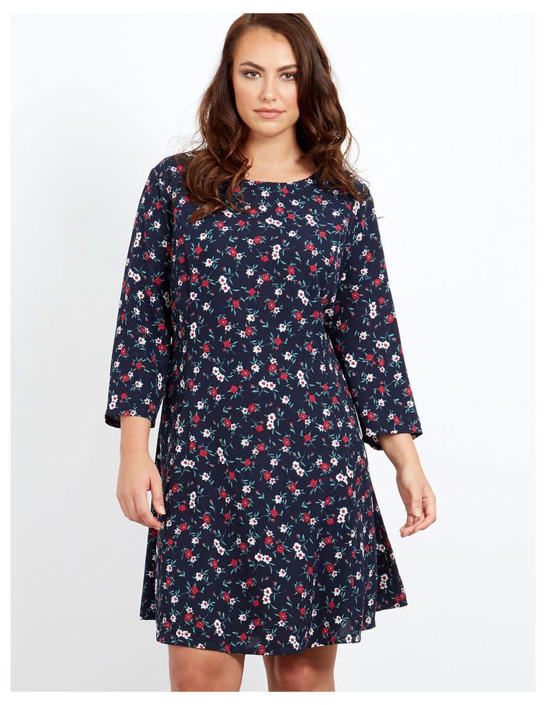 SILVIA - 3/4 Sleeve Fit And Flare Navy Dress