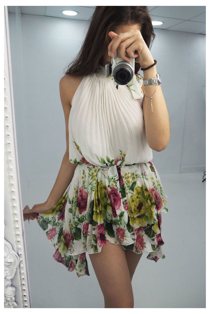 Bethani floral printed pleated high neck dress