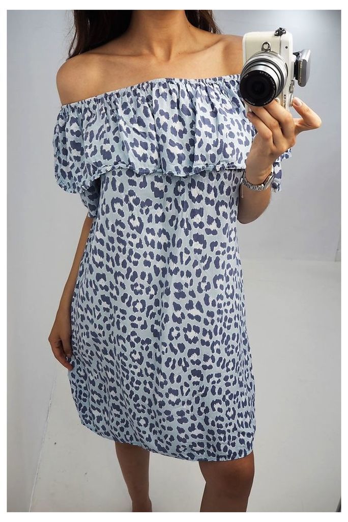 Cynthie leopard print bardot frill summer dress