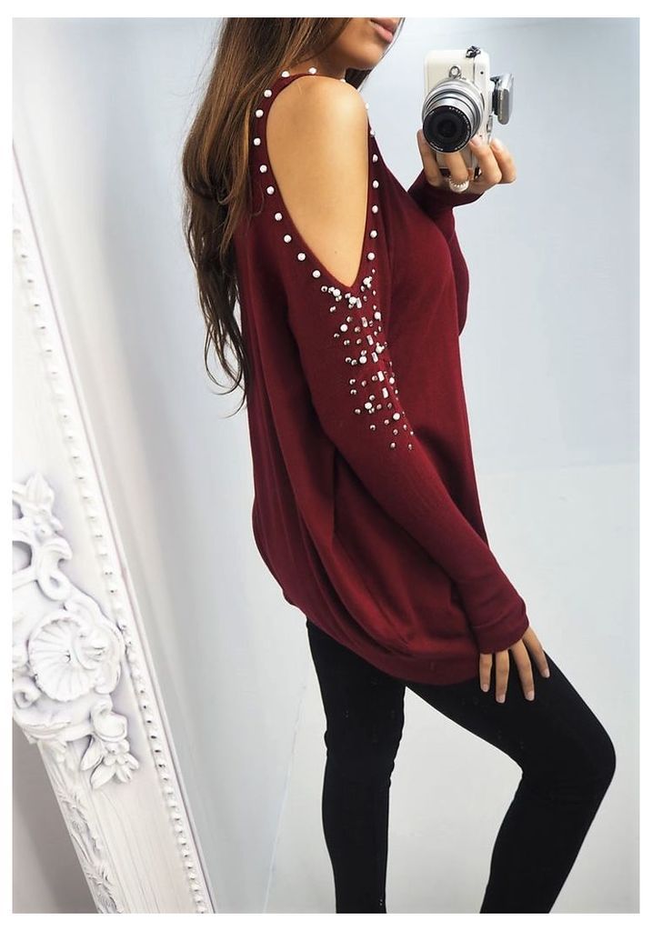 Tyla silver pearl and crystal cold shoulder jumper