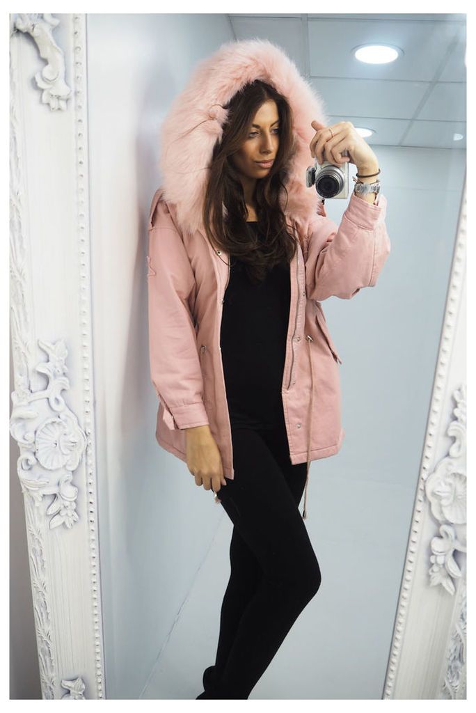 Charlotte Baby Pink star faux fur hooded parka