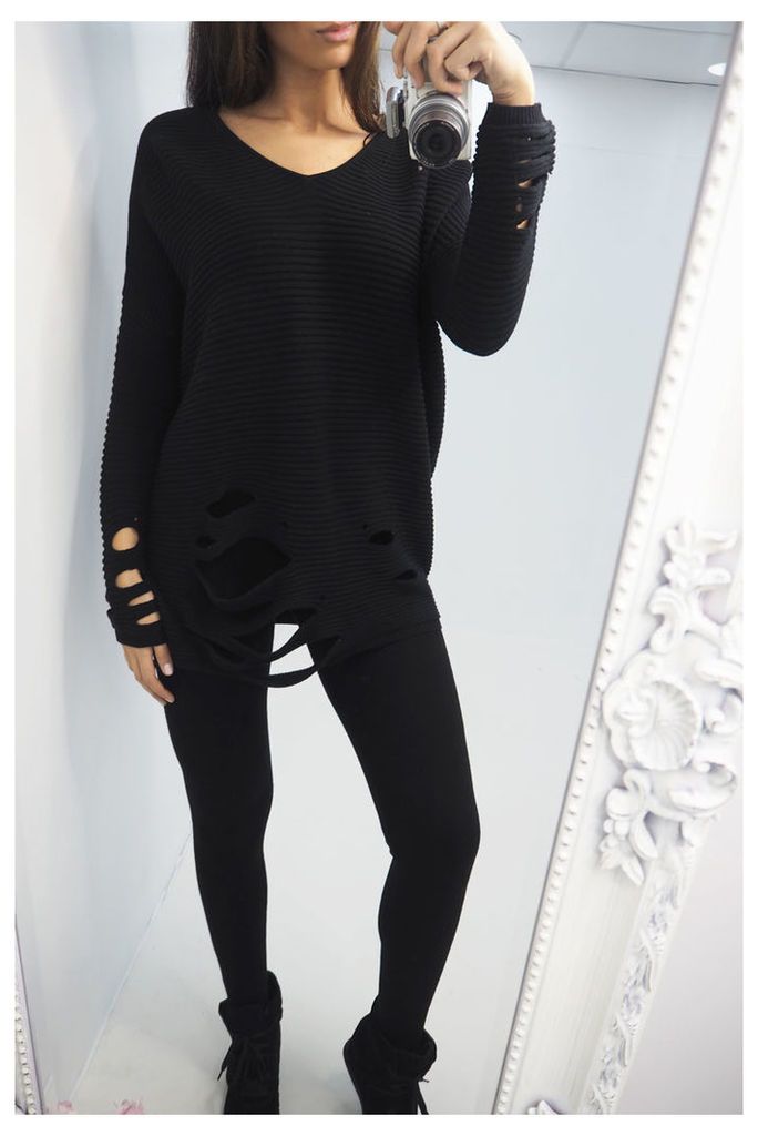 Novana BLACK ragged loose fit jumper