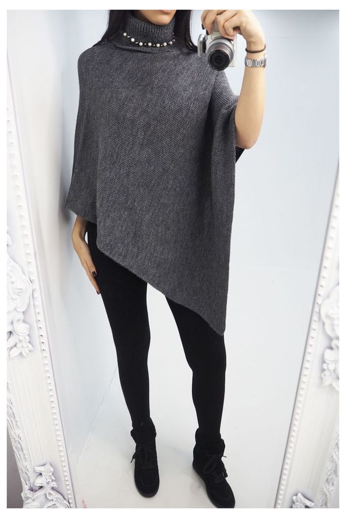 Kaylisa Roll Neck Pearl Knitted Poncho