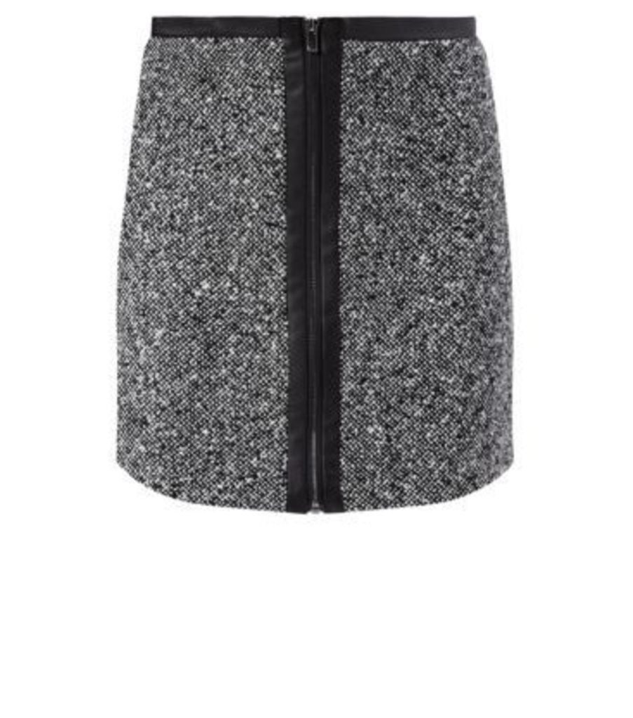 Grey Flecked Textured Zip Front Skirt