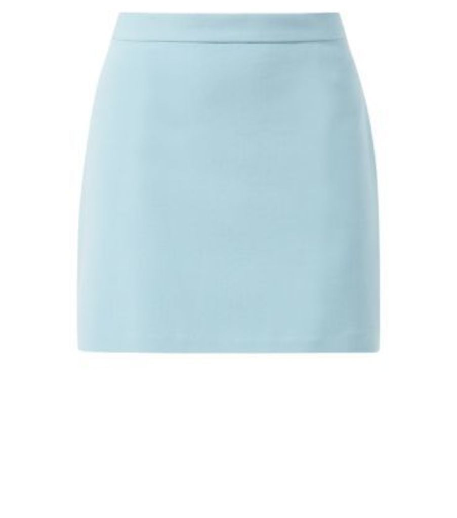 Pale Blue Zip Back Tailored Mini Skirt