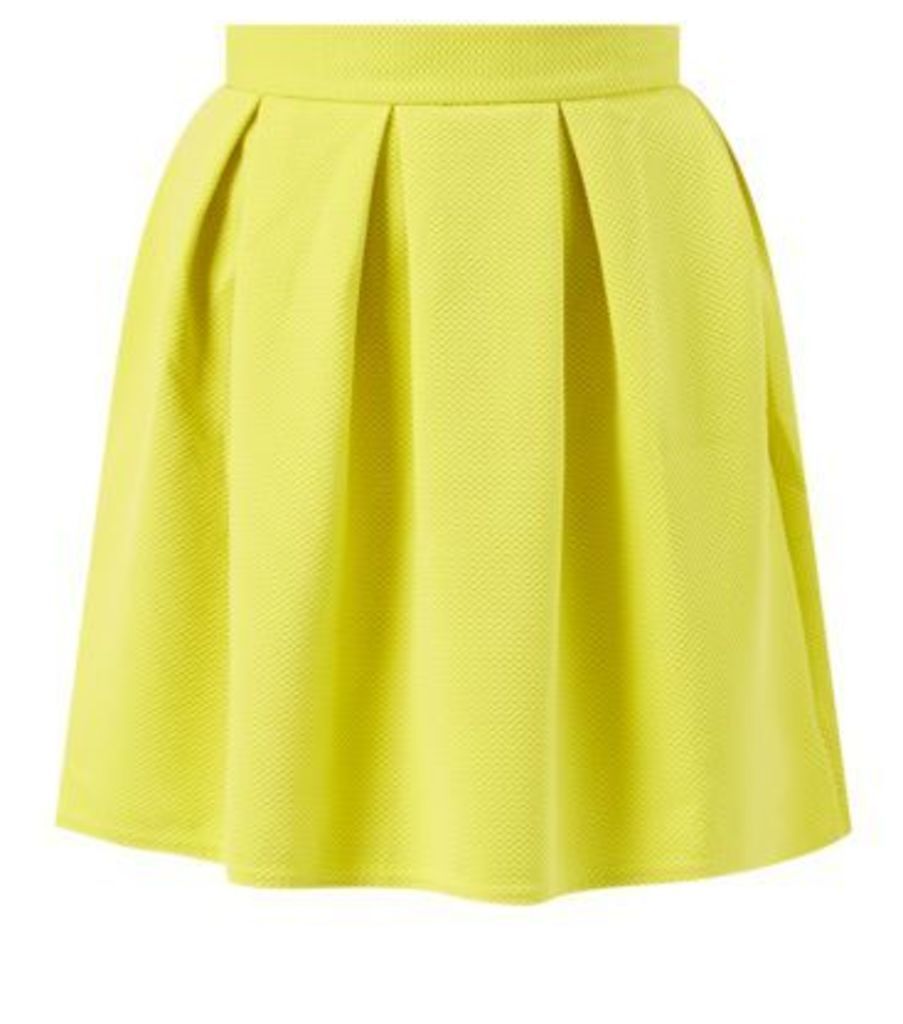 Lime Green Waffle Texture Pleated Skirt
