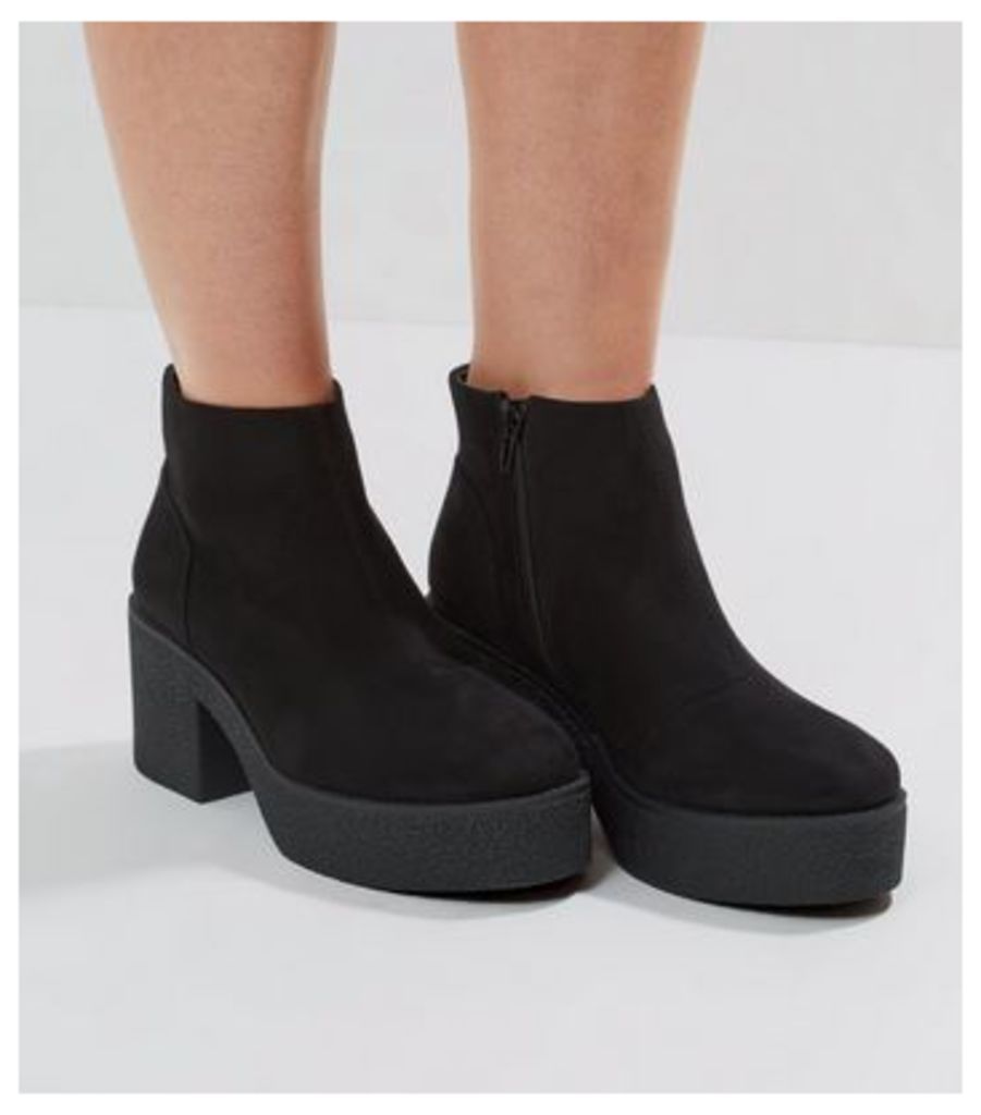 Black Suedette Chunky Textured Sole Heels