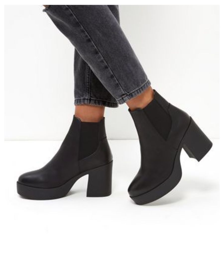 Black Platform Flared Heel Chelsea Boots